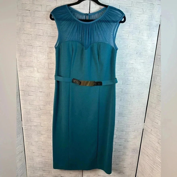 ASOS Fitted Sleeveless Split Back Peplum Belted Teal Blue sheath Dress - Picture 2 of 11